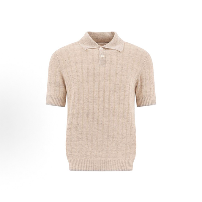 brunello cucinelli linen ribbed knit short sleeve polo shirt